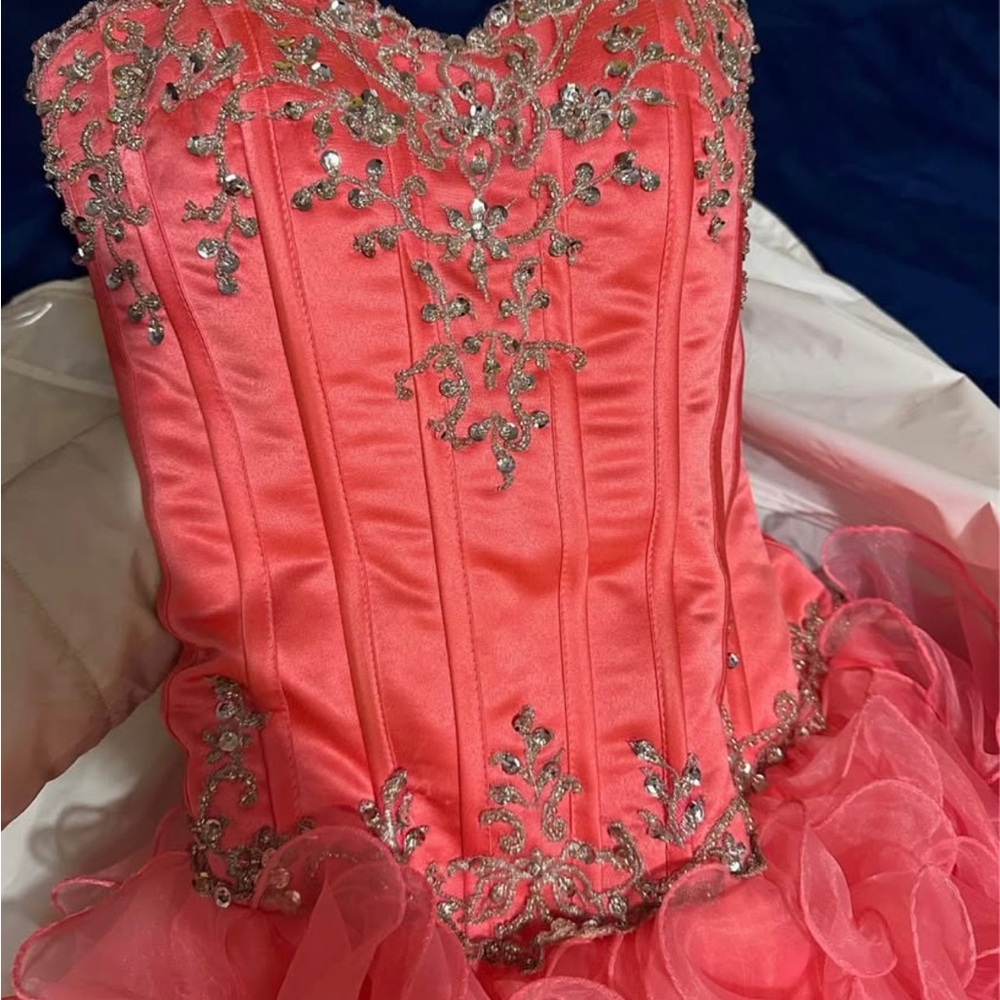 Embellished Coral Prom Corset Dress Quincenera